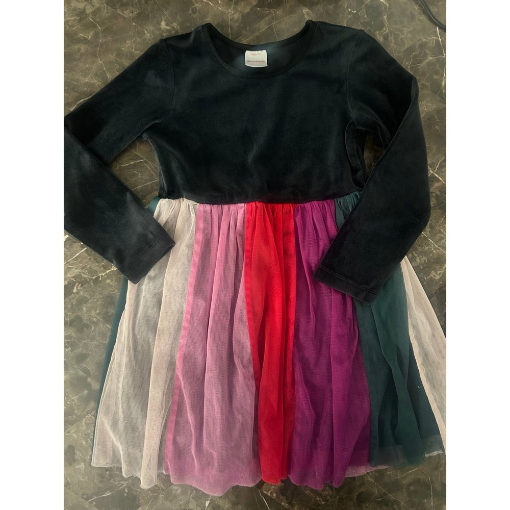 Hanna Andersson Girls Velour Rainbow Tulle Dress Size 5